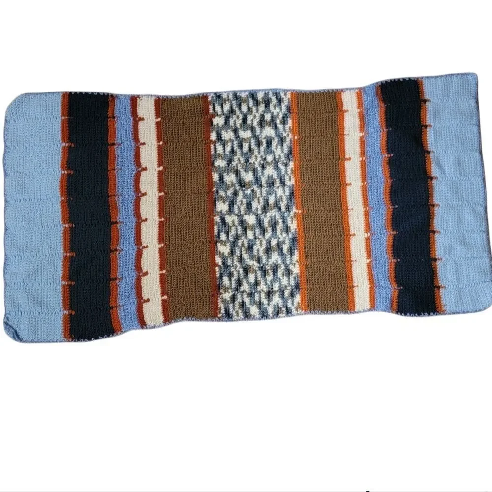 Vintage Granny Crochet Afghan Throw baby Blanket Handmade Multi Color Striped